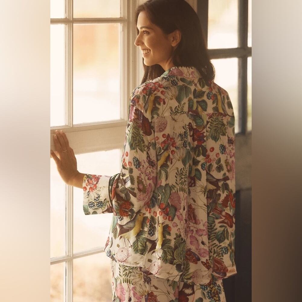 2 pc set Lyrebird Anthropologie Silky Pyjama Top and Bottoms Burcu Korkmazyurek - Picture 3 of 8